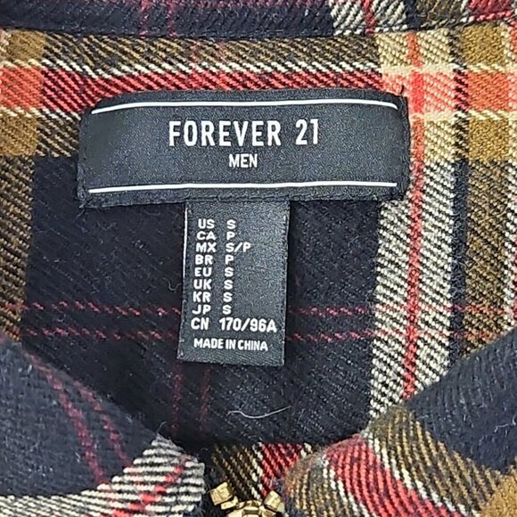 Forever 21 Man Full Zip Shacket Men's S Plaid Black Brown Long Sleeve EUC LN - Picture 6 of 15